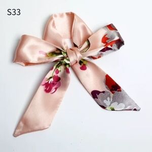 Silk-Look Pink Floral Bow Hair Scarf